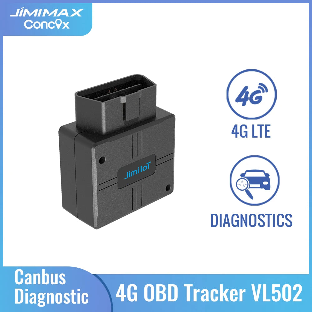 JimiloT VL502 OBD2 Bluetooth 4G GPS Tracker with Canbus Diagnostic Plug & Play Alarm Real-time Tracking