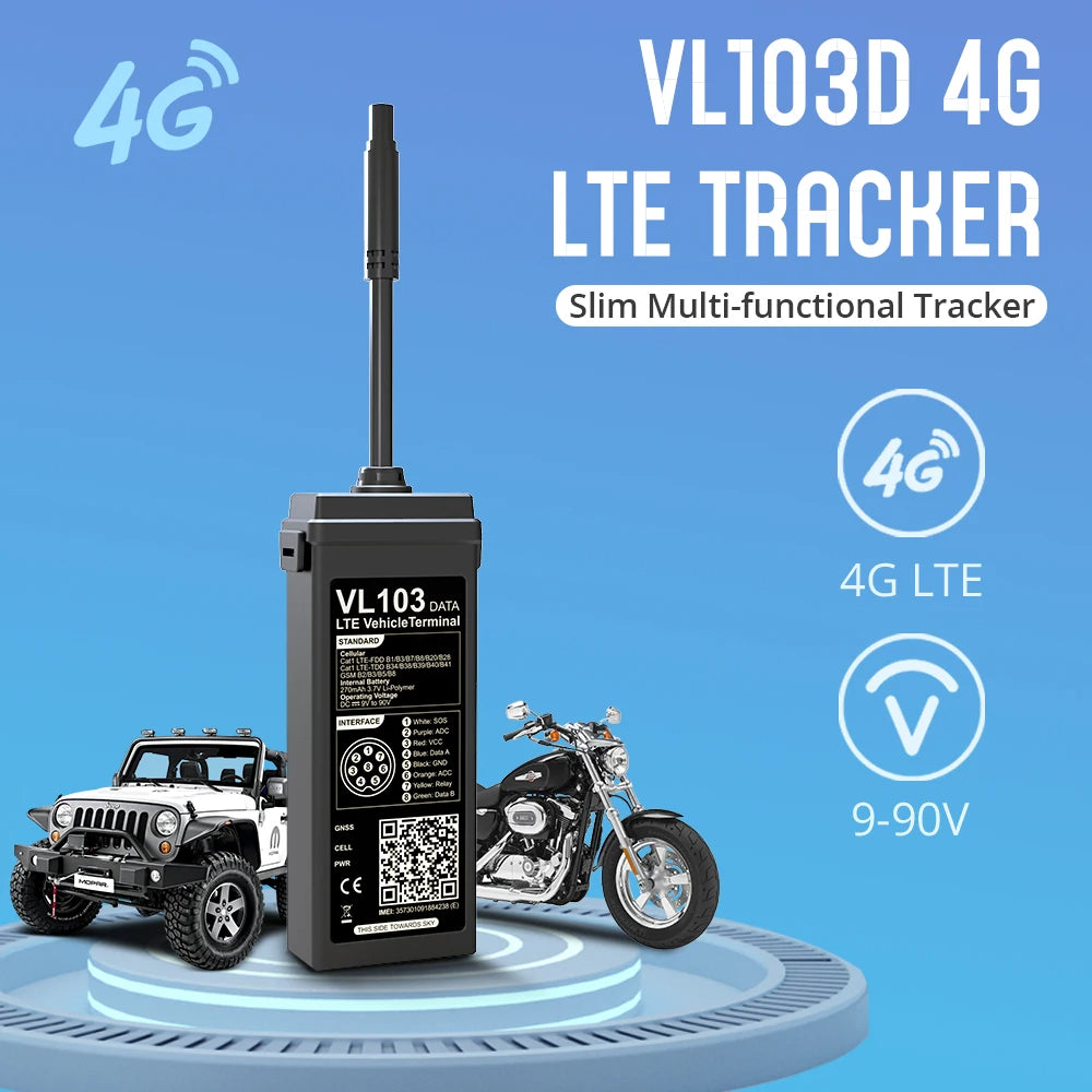 JimiIoT VL103D 4g Mini Realtime Locator Car Tracker Cable Alarm for Motorcycle RS485 270mAH Battery