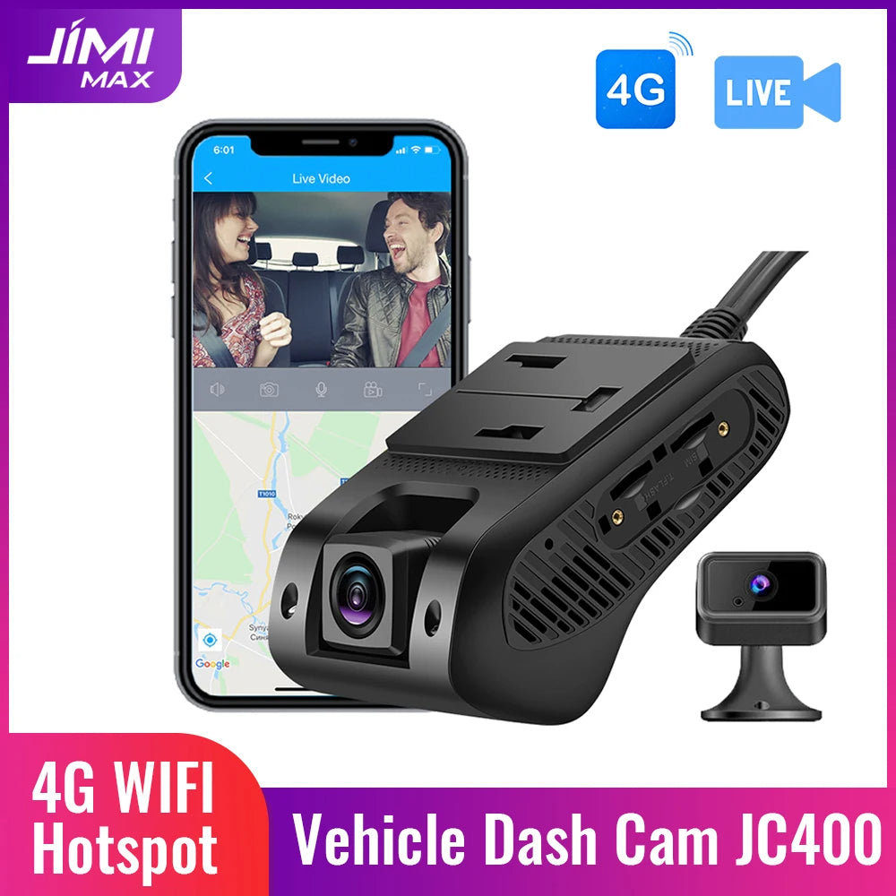 JIMIMAX JC400 Dashcam Front and Rear 4G WIFI Hotspot Inside Camera Live Stream Video GPS Tracking Vehicle APP PC Dual Car Record