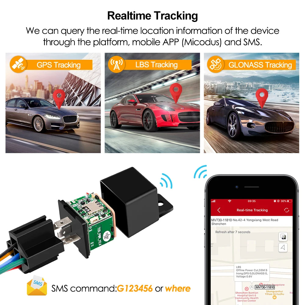 MiCODUS MV720 Relay GPS Tracker 9-90V Cut Off Fuel Mini GPS Tracker For Car Realtime Track